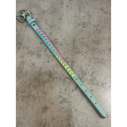 Нашийник для собак прошитий різнокольоровою кіскою, блакитний