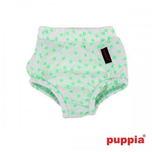 Труси для собак Puppia "Taffy" прикрашені дрібними зірочками та бантиком, гумка на животику, зелені