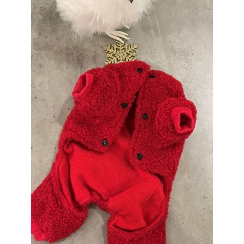Плюшевый комбинезон для собак с Ноговодним оленененоком на спине,  красного цвета