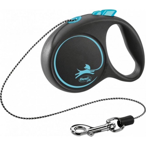 Черная рулетка для собак с тросовым поводком S Flexi Black Design с синим цветом 5м/12кг