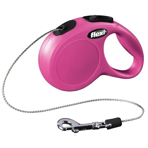 Рулетка для собак с тросовым поводком M Flexi New Classic розового цвета 8м/20кг