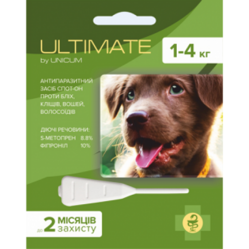 Краплі від бліх, кліщів, вошей, власоїдів для собак UNICUM Ultimate 1-4кг 0,6мл