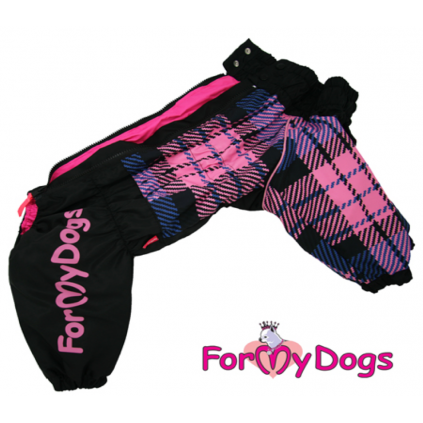 Дождевик для больших собак For My Dogs "Розовая клетка" черный