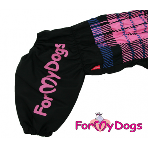 Дождевик для больших собак For My Dogs "Розовая клетка" черный