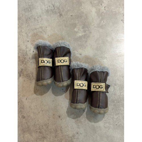 Зимние ботинки для собак DOG AUSTRIA с мехом, на плотной подошве, эко кожа, коричневые