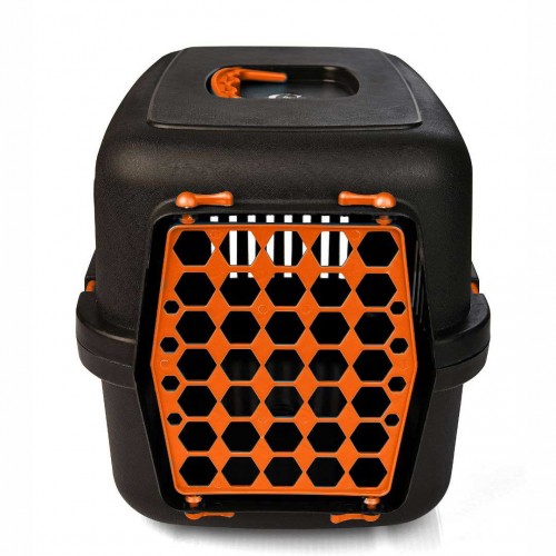 Переноска для собак и котов, пластиковые дверцы, ЧЕРНЫЙ / ОРАНЖЕВЫЙ цвета, AGILITY 39*55*36,5 см