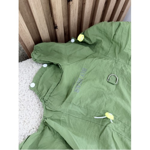 Дождевик для собак зелёный с капюшоном, водонепроницаемый комбинезон с лапами, кольцом для поводка и регулировкой талии