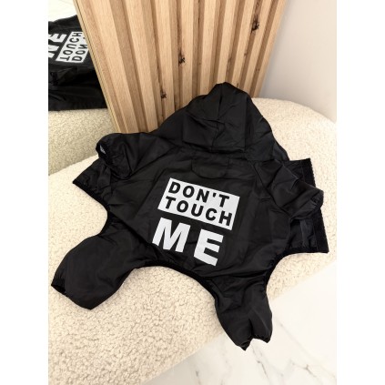 Дощовик для собак чорний з написом DON’T TOUCH ME, водонепроникний комбінезон із капюшоном