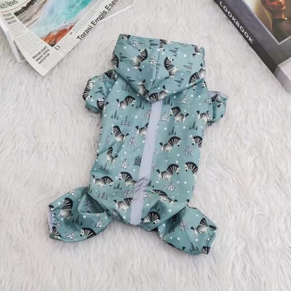 Дождевик для собак на 4 лапы с рисункомм зебр и светоотражающей полосой, серый