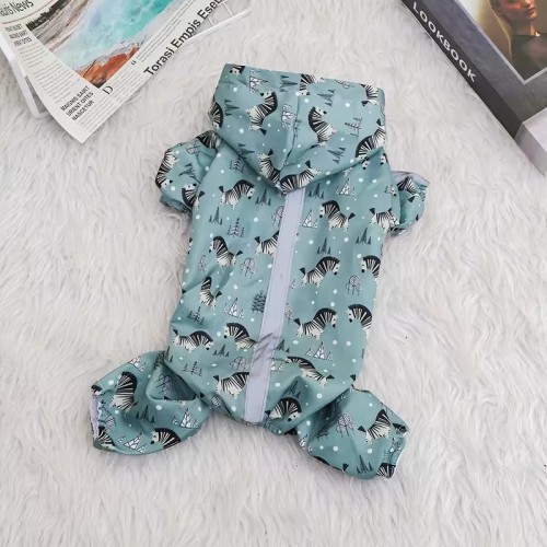 Дождевик для собак на 4 лапы с рисункомм зебр и светоотражающей полосой, серый