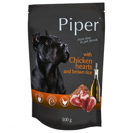 Консервований корм для собак Piper Dog Курячі серця та коричневий рис ПАУЧ упаковка 500г