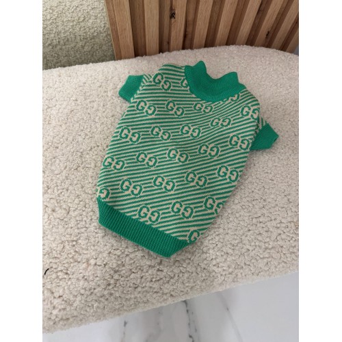Брендовый свитер для собак GUCCI с мелкими логотипами, зеленый