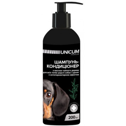 UNICUM Premium шампунь-кондиционер для собак и щенков с маслом чайного дерева, антипаразитарный