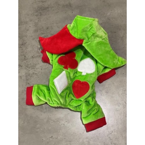 Велюровый комбинезон для собак Mr.Michael костюм Арлекина с капюшоном, зеленый