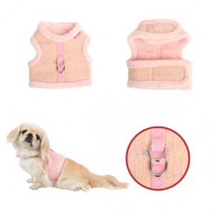 Шлея для собак Pinkaholic тканинна утеплена штучним хутром, з липучками на грудці, рожевий