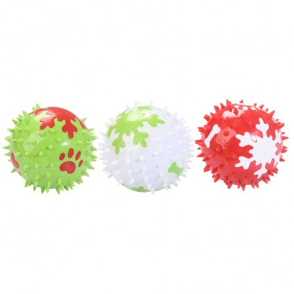 Игрушка для собак Резиновый мяч с шипами и снежинкой,  зеленый