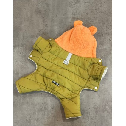 Зимний комбинезон для собак "Флисовый капюшон с ушками" с кольцом на спинке, желтый