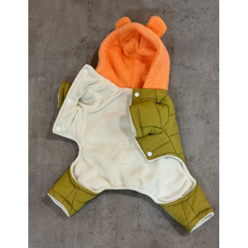 Зимовий комбінезон для собак "Флісовий капюшон з вушками" з кільцем на спинці, жовтий