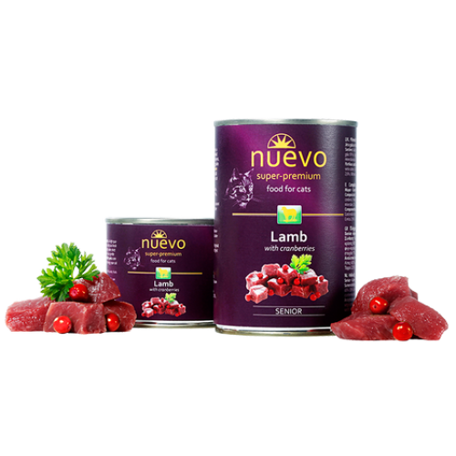 Консервы для кошек NUEVO Senior ягненок и клюква для взрослых кошек 200г Консервы для кошек NUEVO Senior ягненок и клюква для взрослых кошек 200г