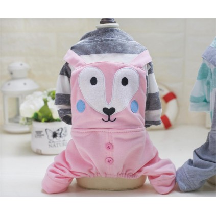 Трикотажный комбинезон для собак Multibrand розовые штнанишки на подтяжках с принтом Лисенка