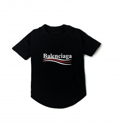 Брендовая футболка для собак Balenciaga с классическим логотипом и волной на спинке, черная