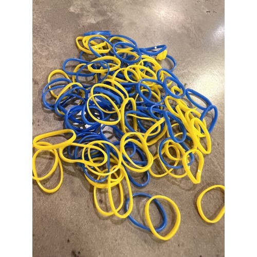 Одноразовые резинки для собак для волос силиконовые, широкие 1,4см 100шт желто-голубые