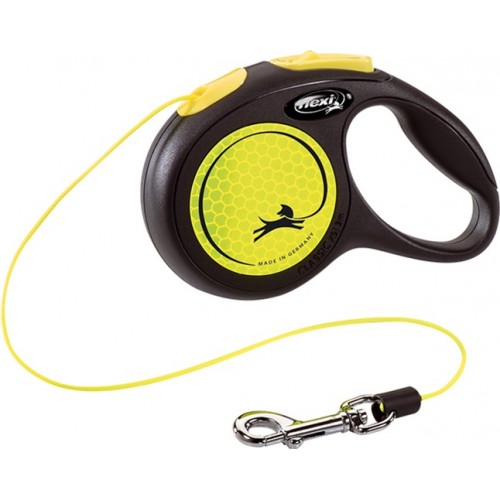Рулетка для собак із тросовим повідцем M Flexi New Neon жовтого кольору 5м/20кг