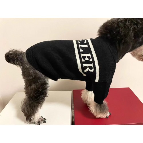 Брендовый свитер для собак MONCLER с надписью на спинке, черный