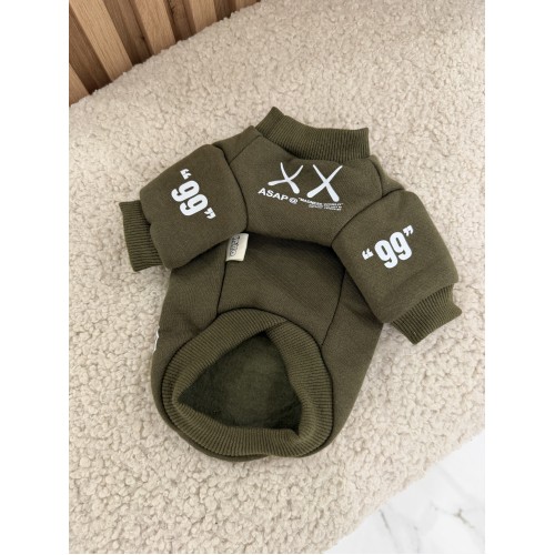 Теплый свитшот Off White ASAP Teddy хаки для собак и кошек | Утепленная кофта для питомцев
