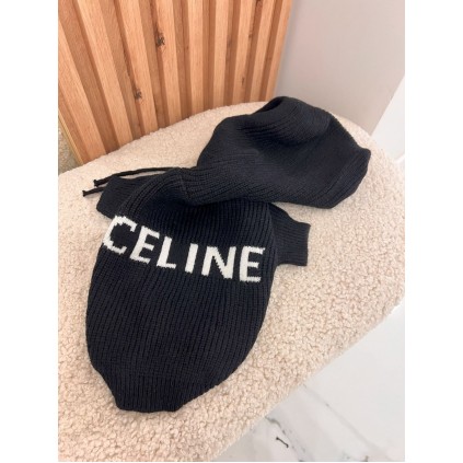 Брендовый свитер для собак CELINE крупной вязки, с объемным капюшоном на шнурках, черный
