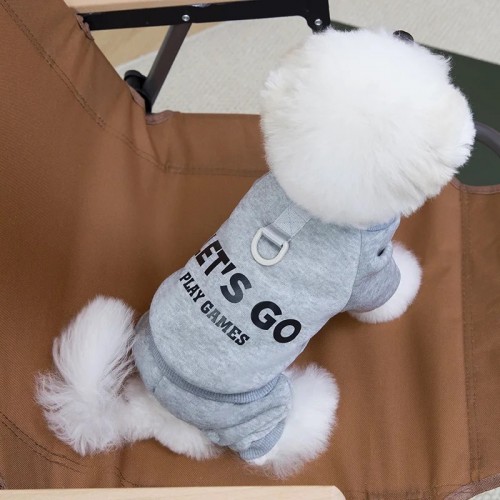 Трикотажний костюм для собак Let\'s go з кільцем на спинці під повідець, сірий