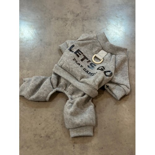 Трикотажний костюм для собак Let\'s go з кільцем на спинці під повідець, сірий