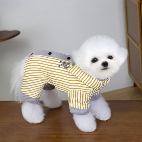 Зимовий комбінезон для собак із сірими вертикальними смугами, кнопки на спині, жовтий