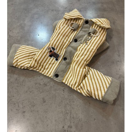 Зимний комбинезон для собак с серыми вертикальными полосами, кнопки на спине, желтый