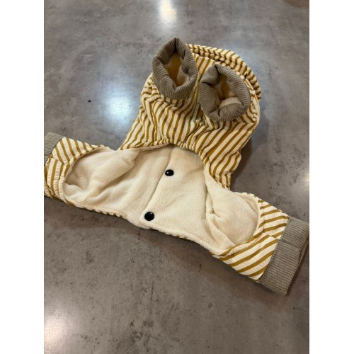 Зимовий комбінезон для собак із сірими вертикальними смугами, кнопки на спині, жовтий