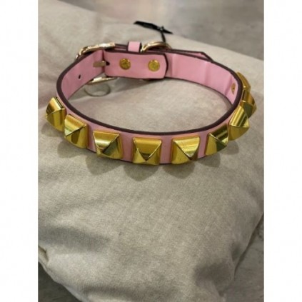 Ошейник для собак с большими золотыми шипами, кожа, розовый