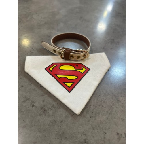 Ошейник-банданадля собак с надписью Superman на ткани,  белого цвета