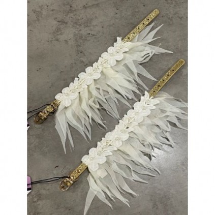 Ошейник для собак ЭКО кожа,украшен кружевными цветами и шифоновыми перьями на свадьбу,белый