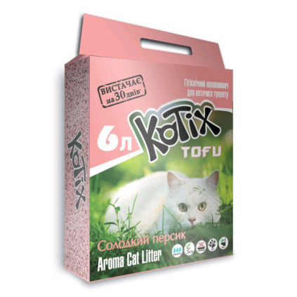 Наполнитель для кошачих туалетов KOTIX TOFU Сладкий персик 6L