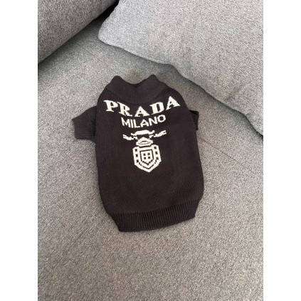 Брендовий светр для собак PRADA з логотипом на спині білого кольору, чорний