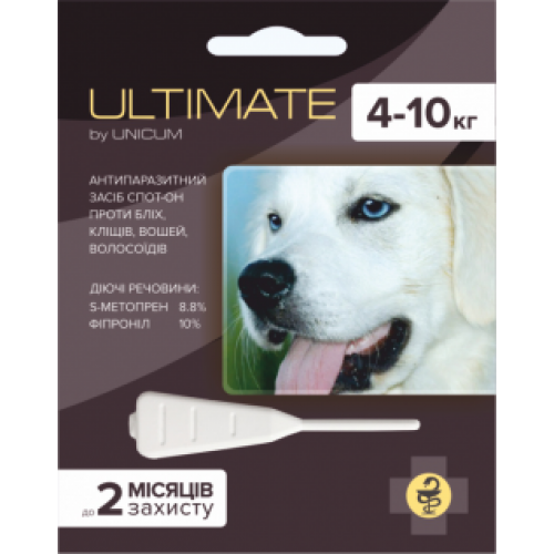 Краплі від бліх, кліщів, вошей, власоїдів для собак UNICUM Ultimate 4-10кг 0,8мл