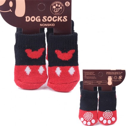 Носки для собак Multibrand "Микки Маус" с прорезиненной подошвой, красный