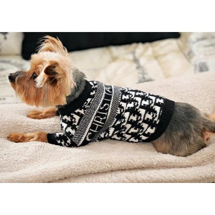 Брендовый свитер для собак DIOR с лотипами, черный