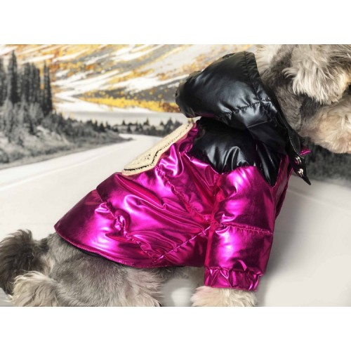 Брендовая зимняя куртка для собак MONCLER на пуху с капюшоном, малиновая