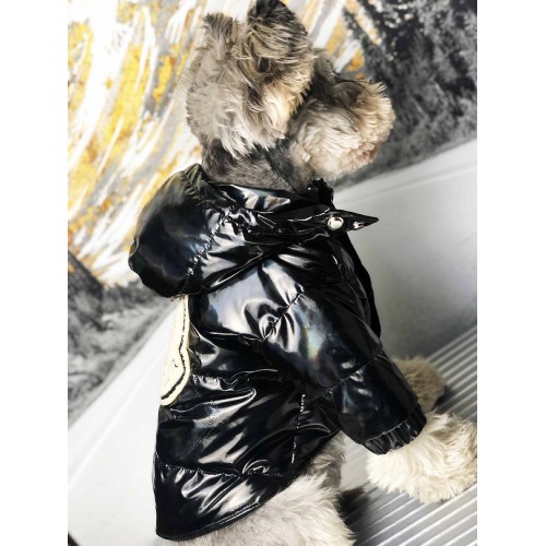 Брендовая зимняя куртка для собак MONCLER на пуху с капюшоном, черная