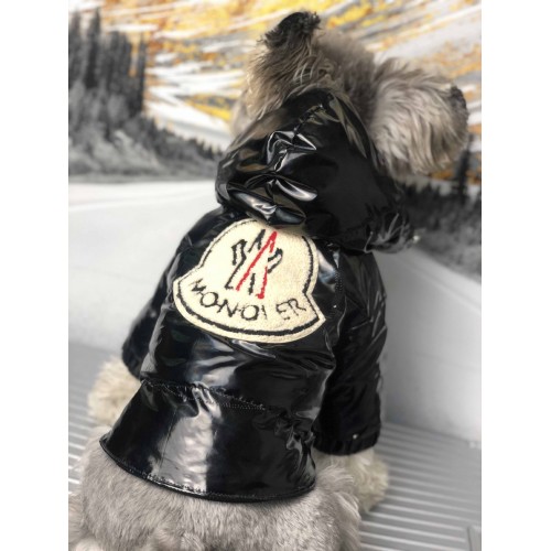 Брендовая зимняя куртка для собак MONCLER на пуху с капюшоном, черная