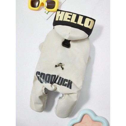 Зимовий комбінезон для собак "Hello, Good Luck" із кільцем на спинці, білий