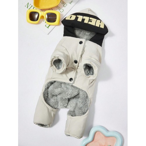 Зимовий комбінезон для собак "Hello, Good Luck" із кільцем на спинці, білий