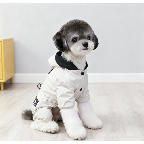 Зимовий комбінезон для собак "Hello, Good Luck" із кільцем на спинці, білий