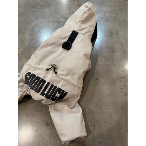 Зимовий комбінезон для собак "Hello, Good Luck" із кільцем на спинці, сірий